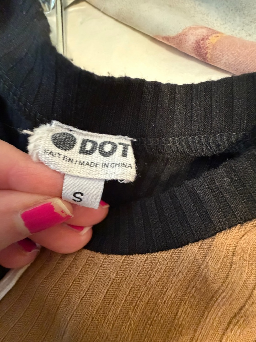 DOT Colorblock Ribbed Knit Top | Black Tan Pink | Size S - Picture 3 of 4